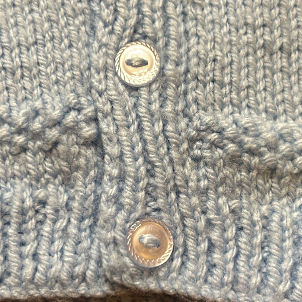 New Handmade Knitted Newborn Blue Cardigan Sweater & Blanket Set - Picture 4 of 10
